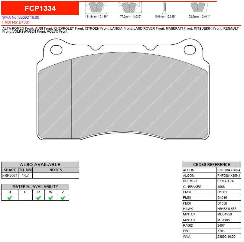 Ferodo Front Disc Brake Pads Racing FCP1334R